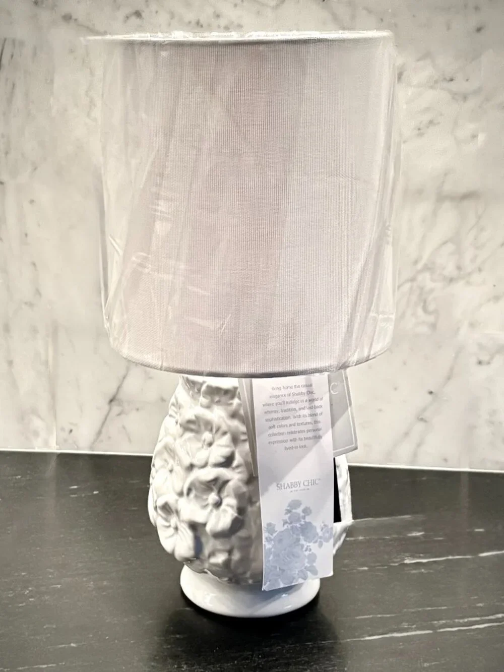 Shabby Chic Decor Table Lamp White Ceramic Poppy Flower Base White Shade NEW
